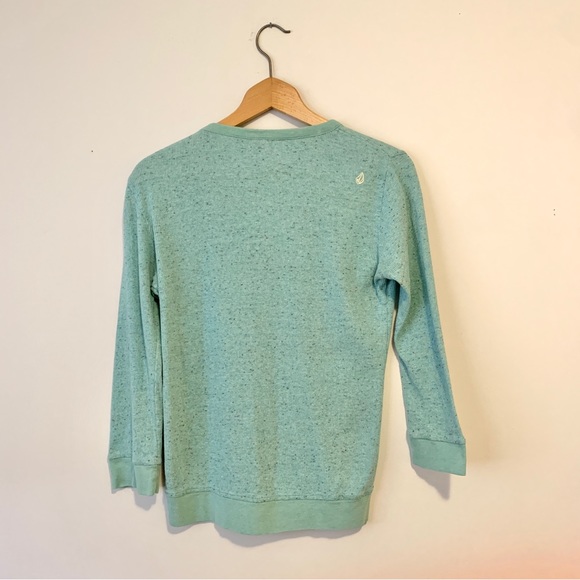 Volcom Cardigan Mint Green Confetti Heathered Bow Button Diagonal Women Sz S - Picture 7 of 7